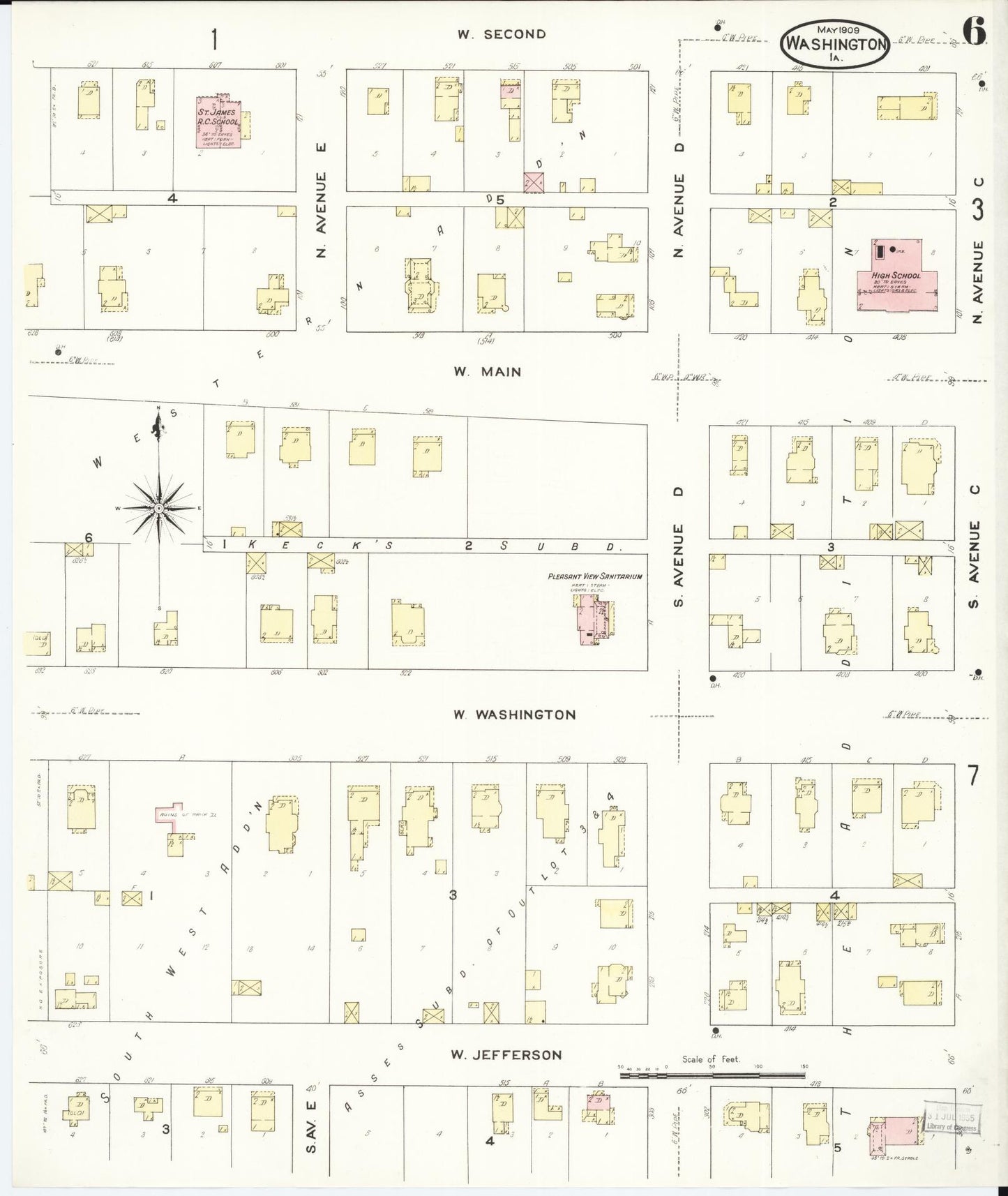 Sanborn Fire Insurance Map from Washington, Washington County, Iowa (1909), Sheet #0006 - Historic Sanborn Fire Insurance Map Print, vintage old map wall art