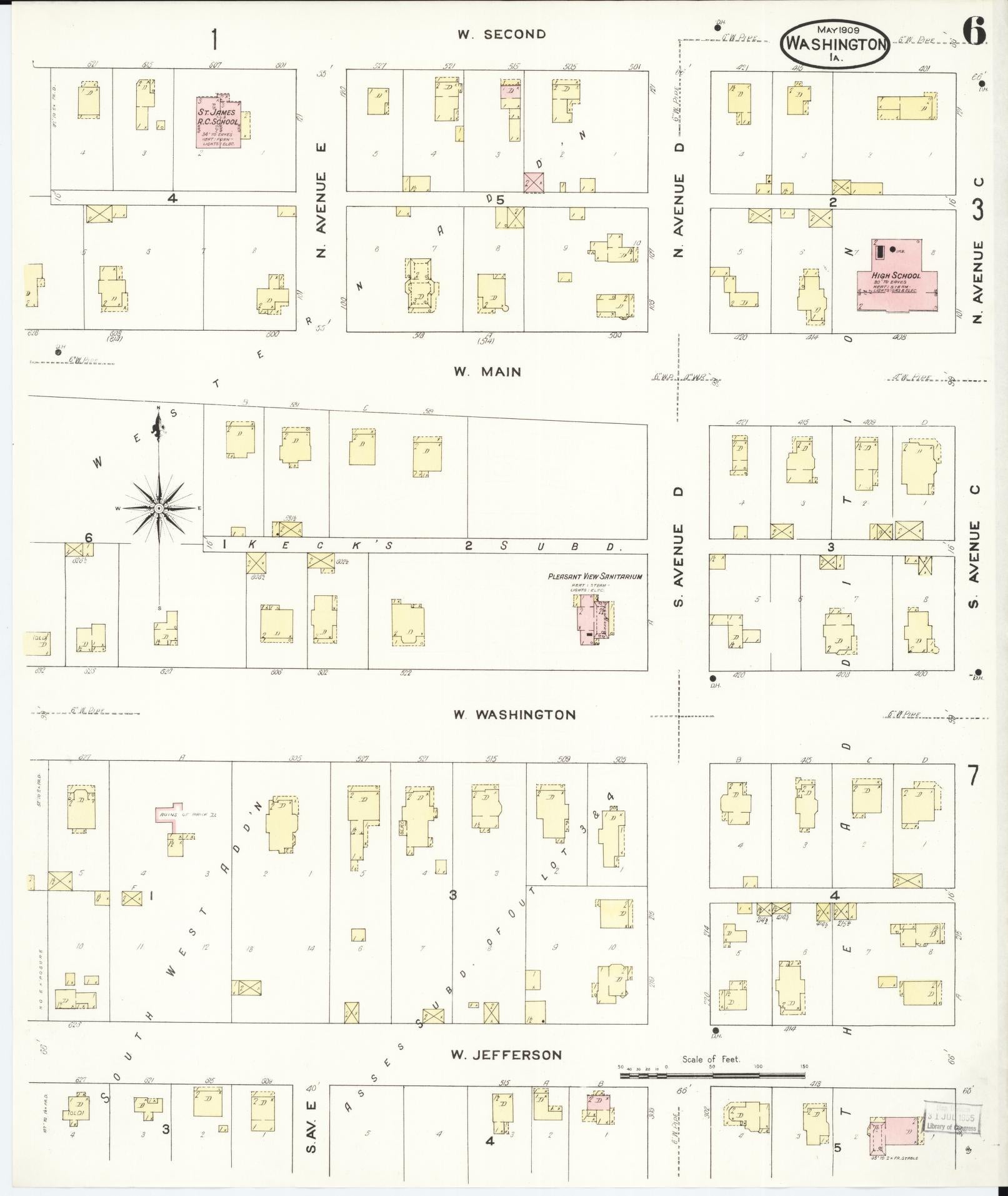 Sanborn Fire Insurance Map from Washington, Washington County, Iowa (1909), Sheet #0006 - Historic Sanborn Fire Insurance Map Print, vintage old map wall art