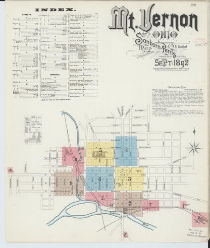 Sanborn Fire Insurance Map from Mount Vernon, Knox County, Ohio (1892), Sheet #0001 - Historic Sanborn Fire Insurance Map Print, vintage old map wall art, antique decor, genealogy gift, Ohio Ohio map