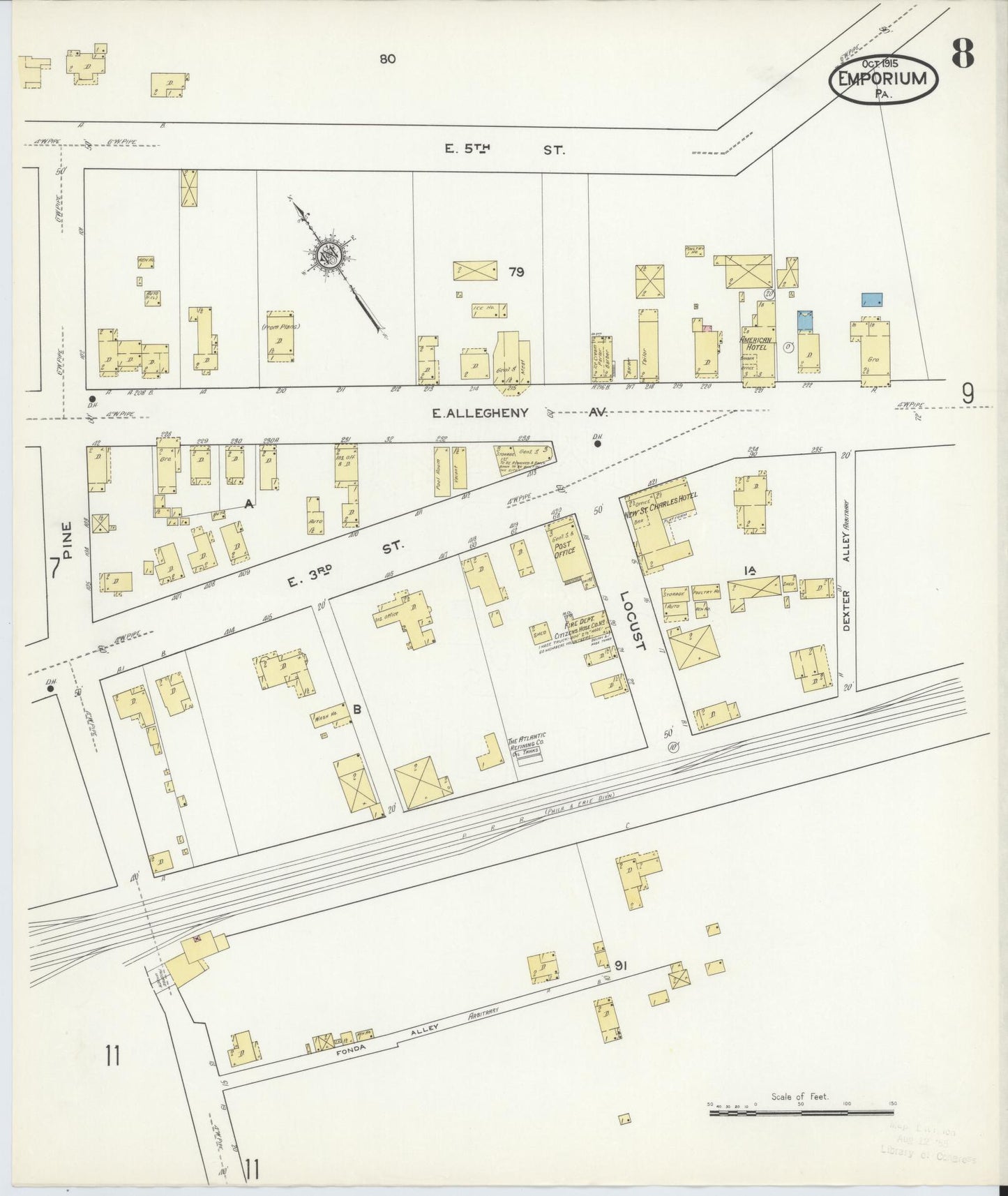 Sanborn Fire Insurance Map from Emporium, Cameron County, Pennsylvania (1915), Sheet #0008 - Historic Sanborn Fire Insurance Map Print, vintage old map wall art, antique decor, genealogy gift, Pennsylvania Pennsylvania map