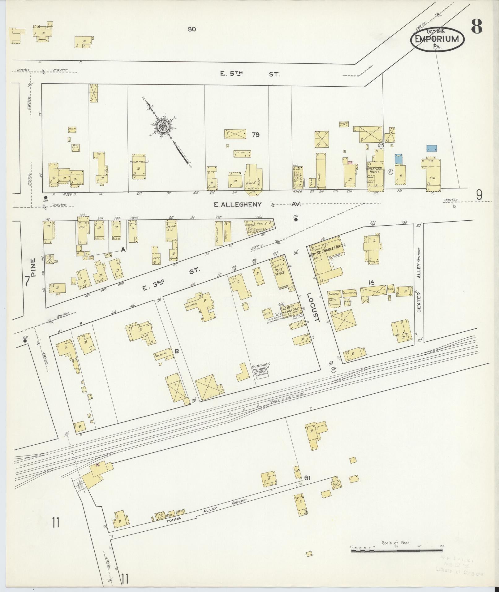 Sanborn Fire Insurance Map from Emporium, Cameron County, Pennsylvania (1915), Sheet #0008 - Historic Sanborn Fire Insurance Map Print, vintage old map wall art, antique decor, genealogy gift, Pennsylvania Pennsylvania map