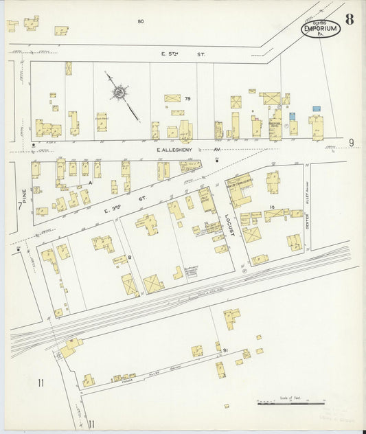 Sanborn Fire Insurance Map from Emporium, Cameron County, Pennsylvania (1915), Sheet #0008 - Historic Sanborn Fire Insurance Map Print, vintage old map wall art, antique decor, genealogy gift, Pennsylvania Pennsylvania map