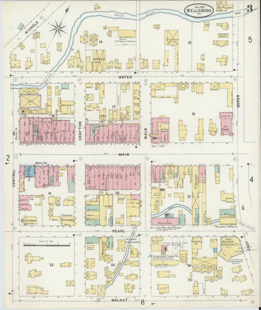 Sanborn Fire Insurance Map from Wellsboro, Tioga County, Pennsylvania (1897), Sheet #0003 - Historic Sanborn Fire Insurance Map Print, vintage old map wall art, antique decor, genealogy gift, Pennsylvania Pennsylvania map