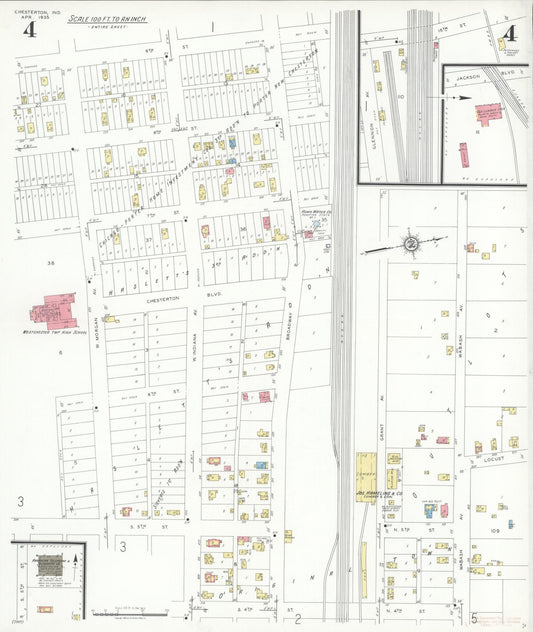 Sanborn Fire Insurance Map from Chesterton, Porter County, Indiana (1935), Sheet #0004 - Historic Sanborn Fire Insurance Map Print, vintage old map wall art, antique decor, genealogy gift, Indiana Indiana map