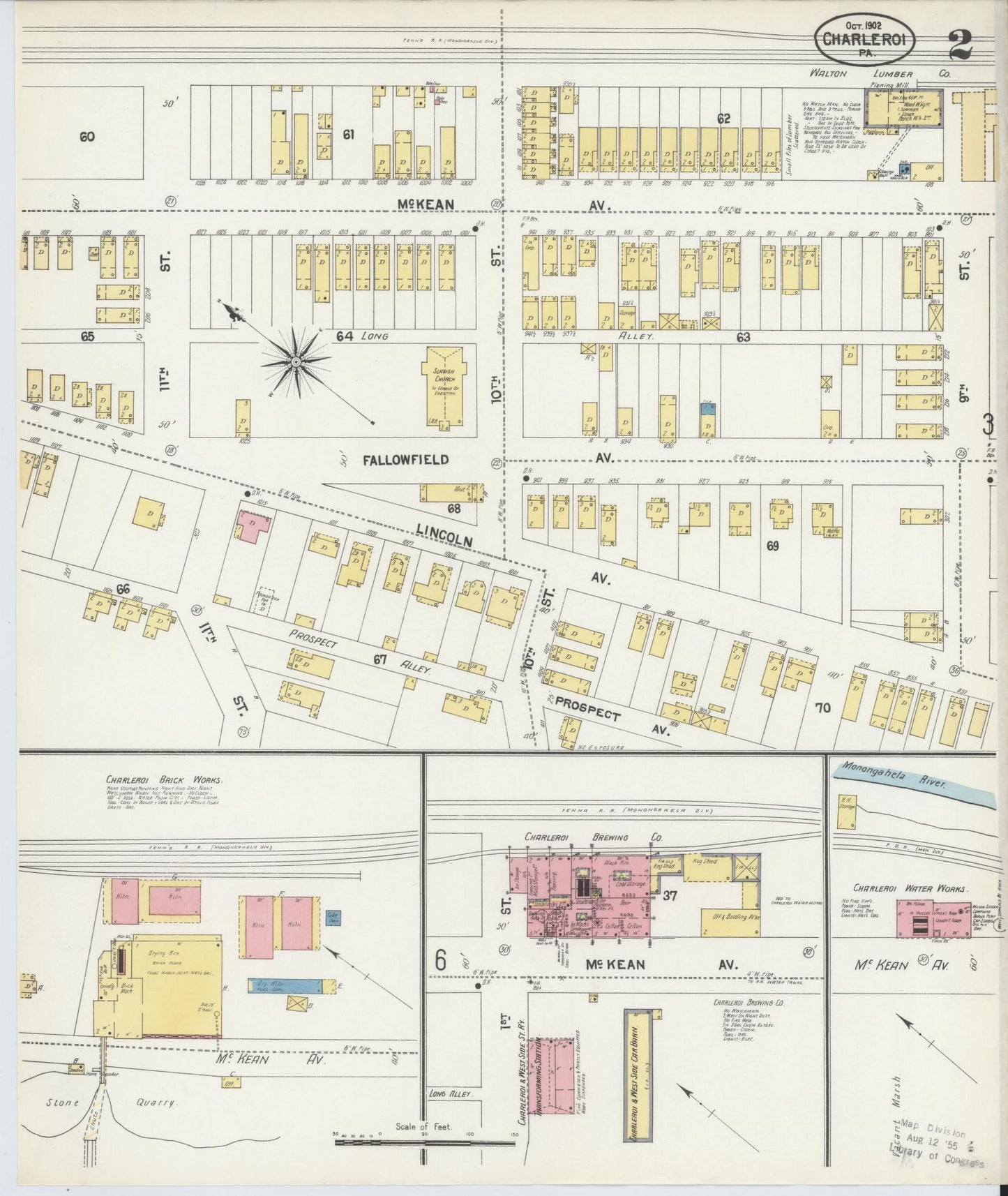 Sanborn Fire Insurance Map from Charleroi, Washington County, Pennsylvania (1902), Sheet #0002 - Historic Sanborn Fire Insurance Map Print, vintage old map wall art, antique decor, genealogy gift, Pennsylvania Pennsylvania map