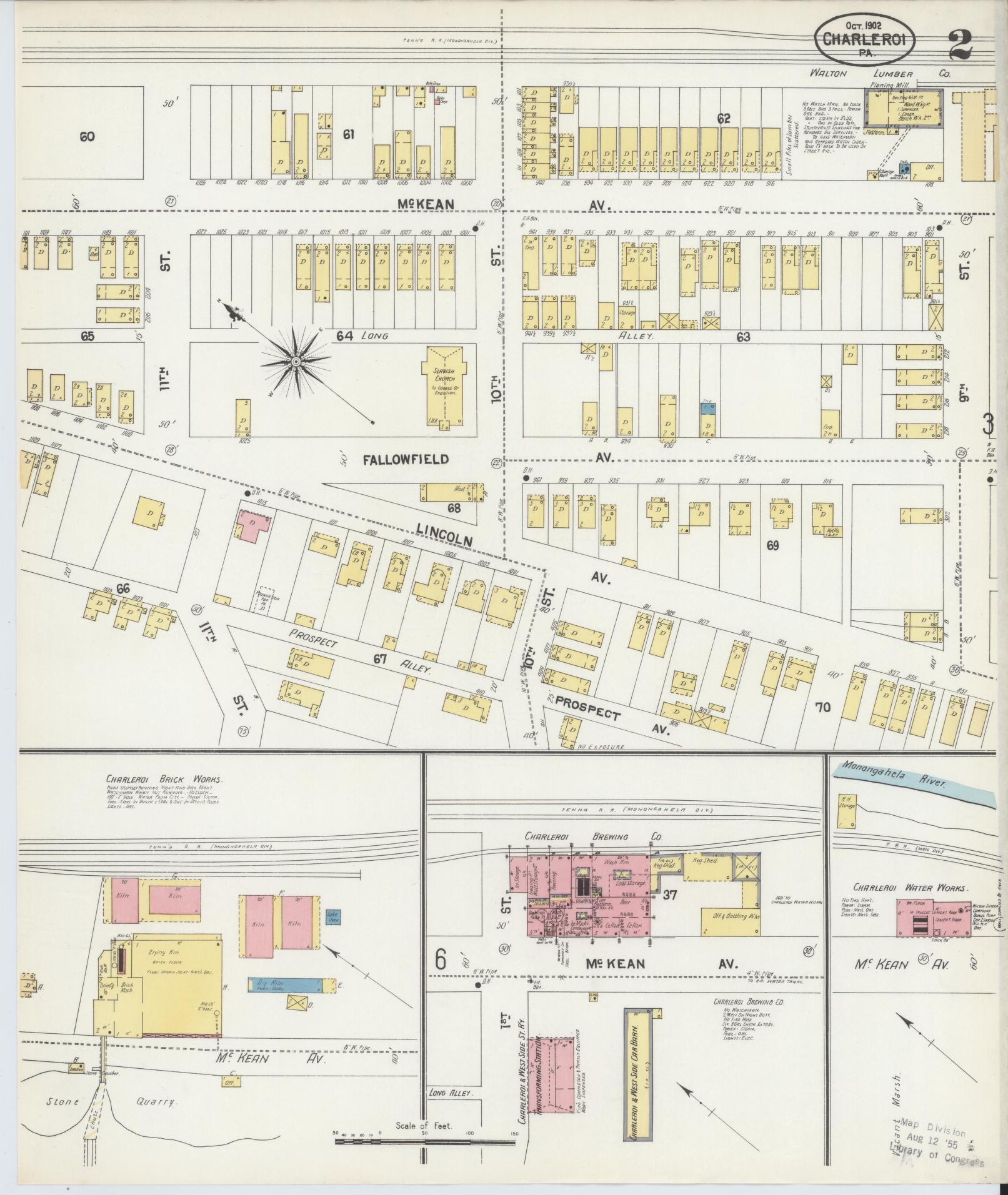 Sanborn Fire Insurance Map from Charleroi, Washington County, Pennsylvania (1902), Sheet #0002 - Historic Sanborn Fire Insurance Map Print, vintage old map wall art, antique decor, genealogy gift, Pennsylvania Pennsylvania map