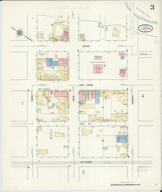 Sanborn Fire Insurance Map from Louisa, Lawrence County, Kentucky (1912), Sheet #0003 - Historic Sanborn Fire Insurance Map Print, vintage old map wall art, antique decor, genealogy gift, Kentucky Kentucky map