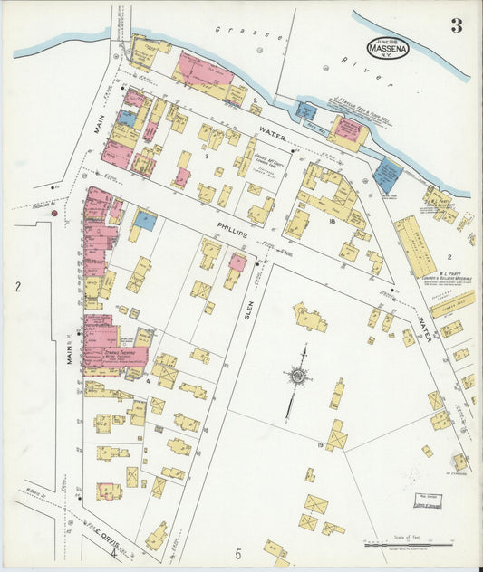 Sanborn Fire Insurance Map from Massena, St. Lawrence County, New York (1918), Sheet #0003 - Historic Sanborn Fire Insurance Map Print, vintage old map wall art, antique decor, genealogy gift, New York New York map