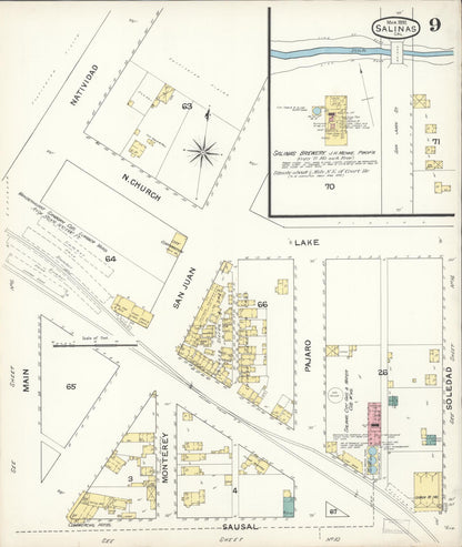 Sanborn Fire Insurance Map from Salinas, Monterey County, California (1892), Sheet #0009 - Complete Map Set gallery image, historic Sanborn map, vintage wall art, California California