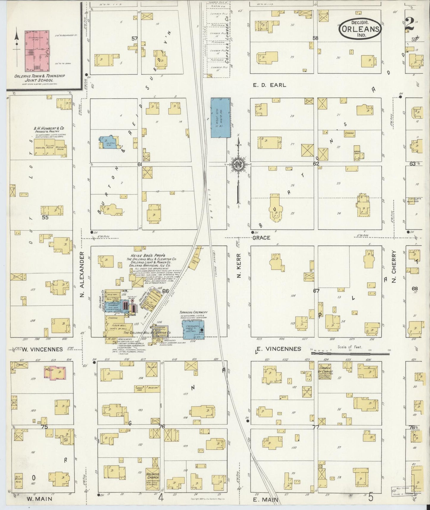 Sanborn Fire Insurance Map from Orleans, Orange County, Indiana (1916), Sheet #0002 - Complete Map Set gallery image, historic Sanborn map, vintage wall art, Indiana Indiana