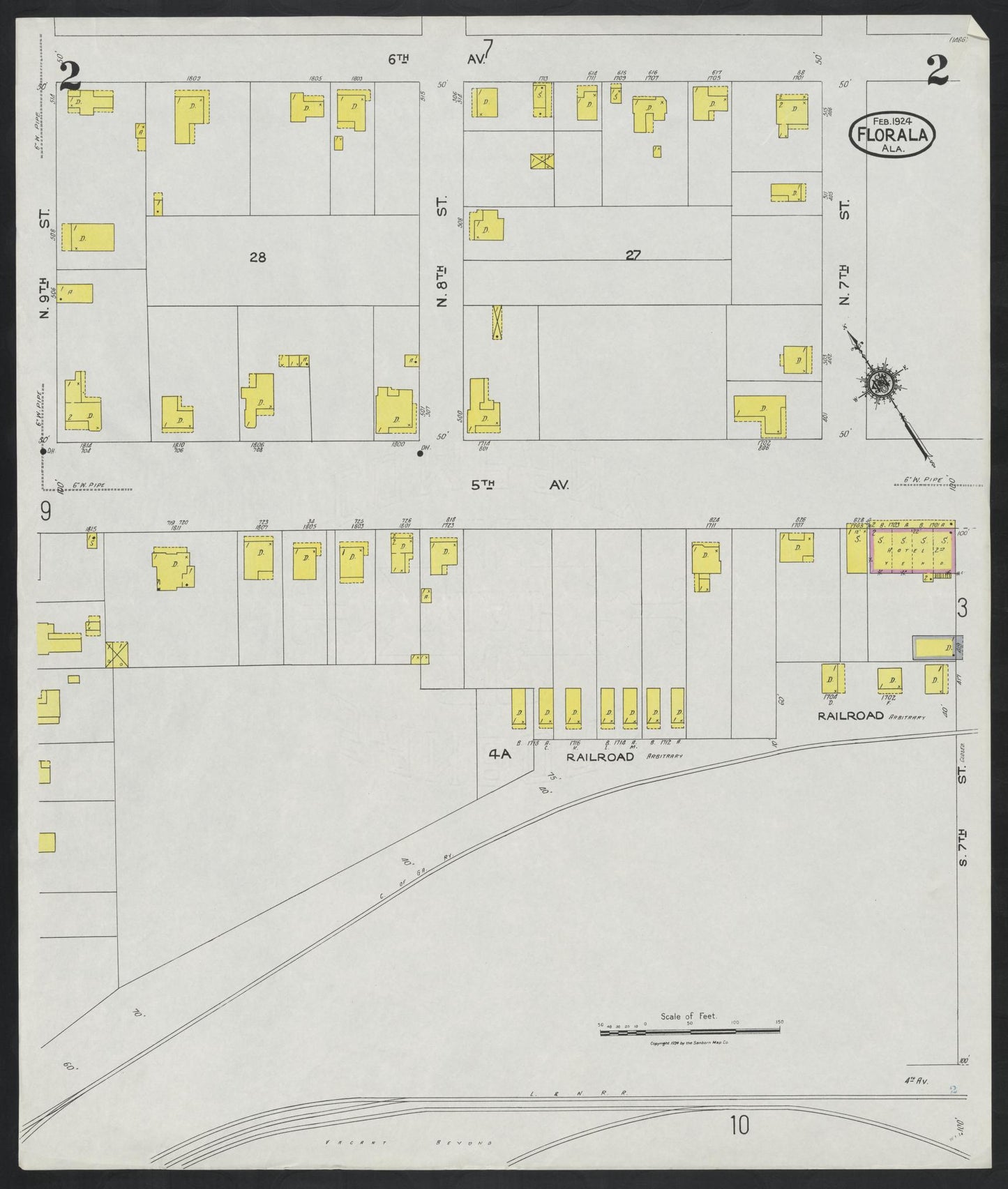 Sanborn Fire Insurance Map from Florala, Covington County, Alabama (1924), Sheet #0002 - Historic Sanborn Fire Insurance Map Print, vintage old map wall art, antique decor, genealogy gift, Alabama Alabama map