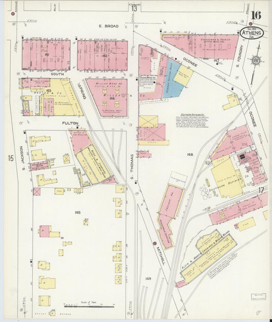 Sanborn Fire Insurance Map from Athens, Clarke County, Georgia (1913), Sheet #0016 - Historic Sanborn Fire Insurance Map Print, vintage old map wall art, antique decor, genealogy gift, Georgia Georgia map