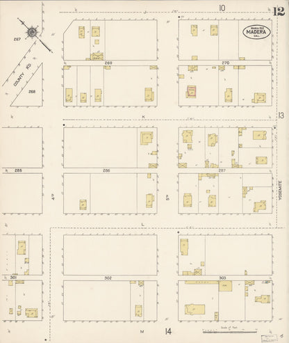 Sanborn Fire Insurance Map from Madera, Madera County, California (1912), Sheet #0012 - Complete Map Set gallery image, historic Sanborn map, vintage wall art, California California