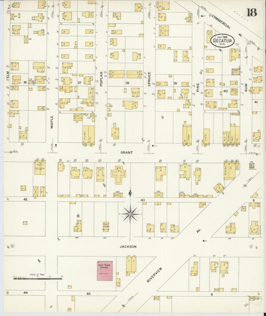 Sanborn Fire Insurance Map from Decatur, Morgan County, Alabama (1908), Sheet #0018 - Historic Sanborn Fire Insurance Map Print, vintage old map wall art, antique decor, genealogy gift, Alabama Alabama map
