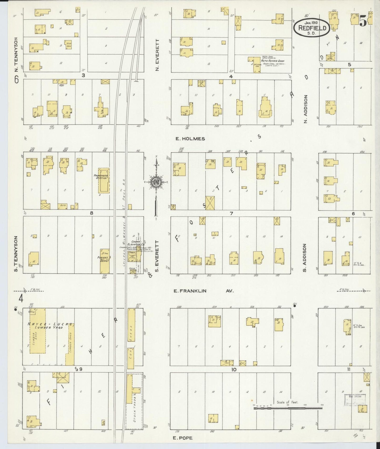 Sanborn Fire Insurance Map from Redfield, Spink County, South Dakota (1910), Sheet #0005 - Complete Map Set gallery image, historic Sanborn map, vintage wall art, South Dakota South Dakota