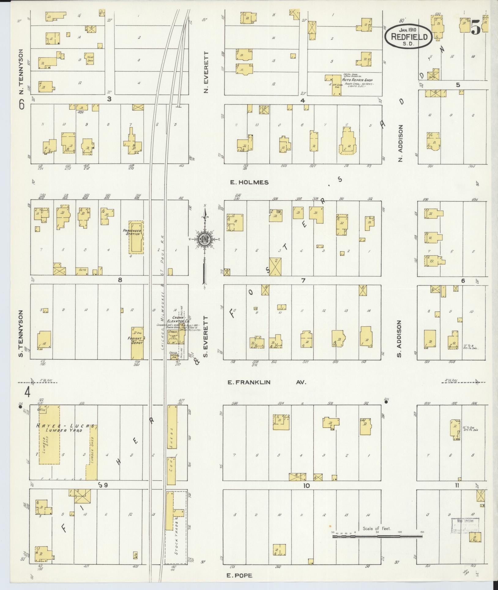 Sanborn Fire Insurance Map from Redfield, Spink County, South Dakota (1910), Sheet #0005 - Complete Map Set gallery image, historic Sanborn map, vintage wall art, South Dakota South Dakota