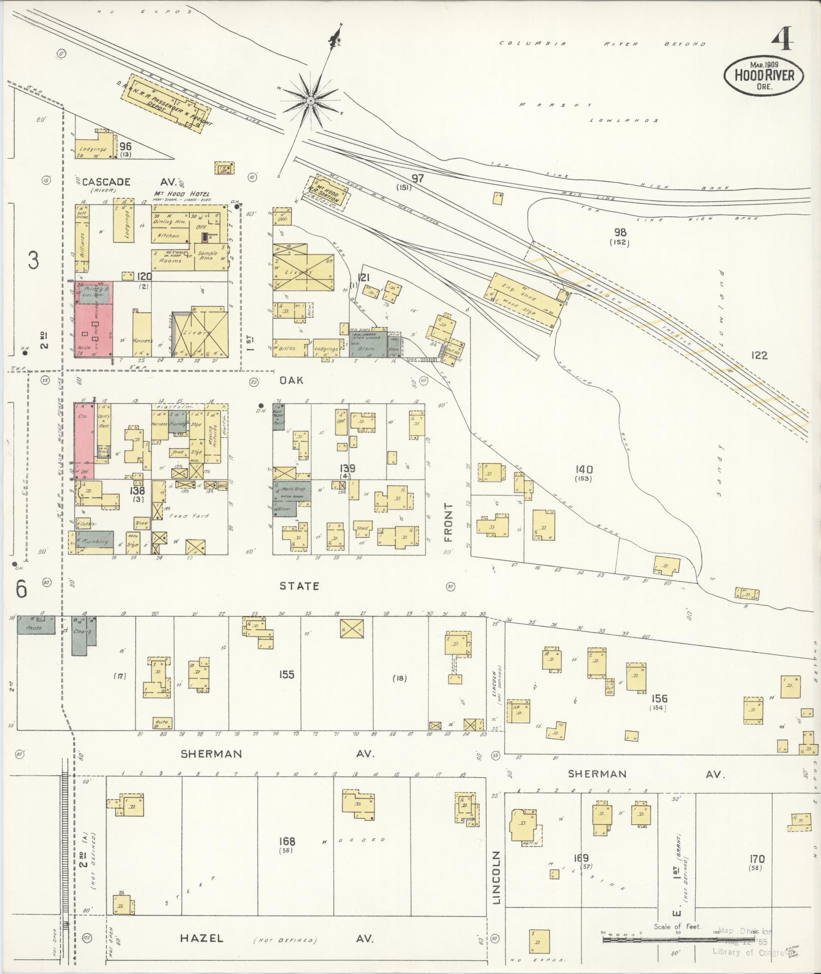 Sanborn Fire Insurance Map from Hood River, Hood River County, Oregon (1909), Sheet #0004 - Historic Sanborn Fire Insurance Map Print, vintage old map wall art, antique decor, genealogy gift, Oregon Oregon map