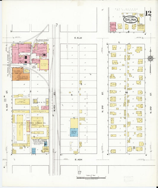 Sanborn Fire Insurance Map from Salina, Saline County, Kansas (1917), Sheet #0012 - Historic Sanborn Fire Insurance Map Print, vintage old map wall art, antique decor, genealogy gift, Kansas Kansas map