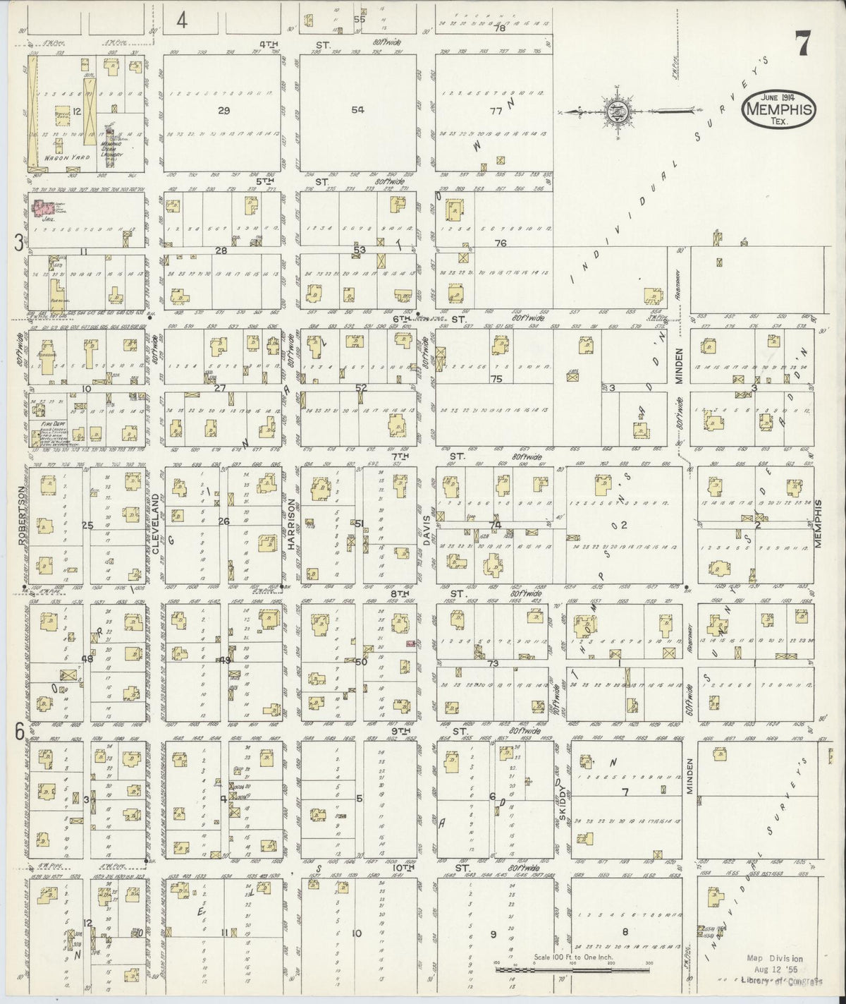 Sanborn Fire Insurance Map from Memphis, Hall County, Texas (1914), Sheet #0007 - Complete Map Set gallery image, historic Sanborn map, vintage wall art, Texas Texas