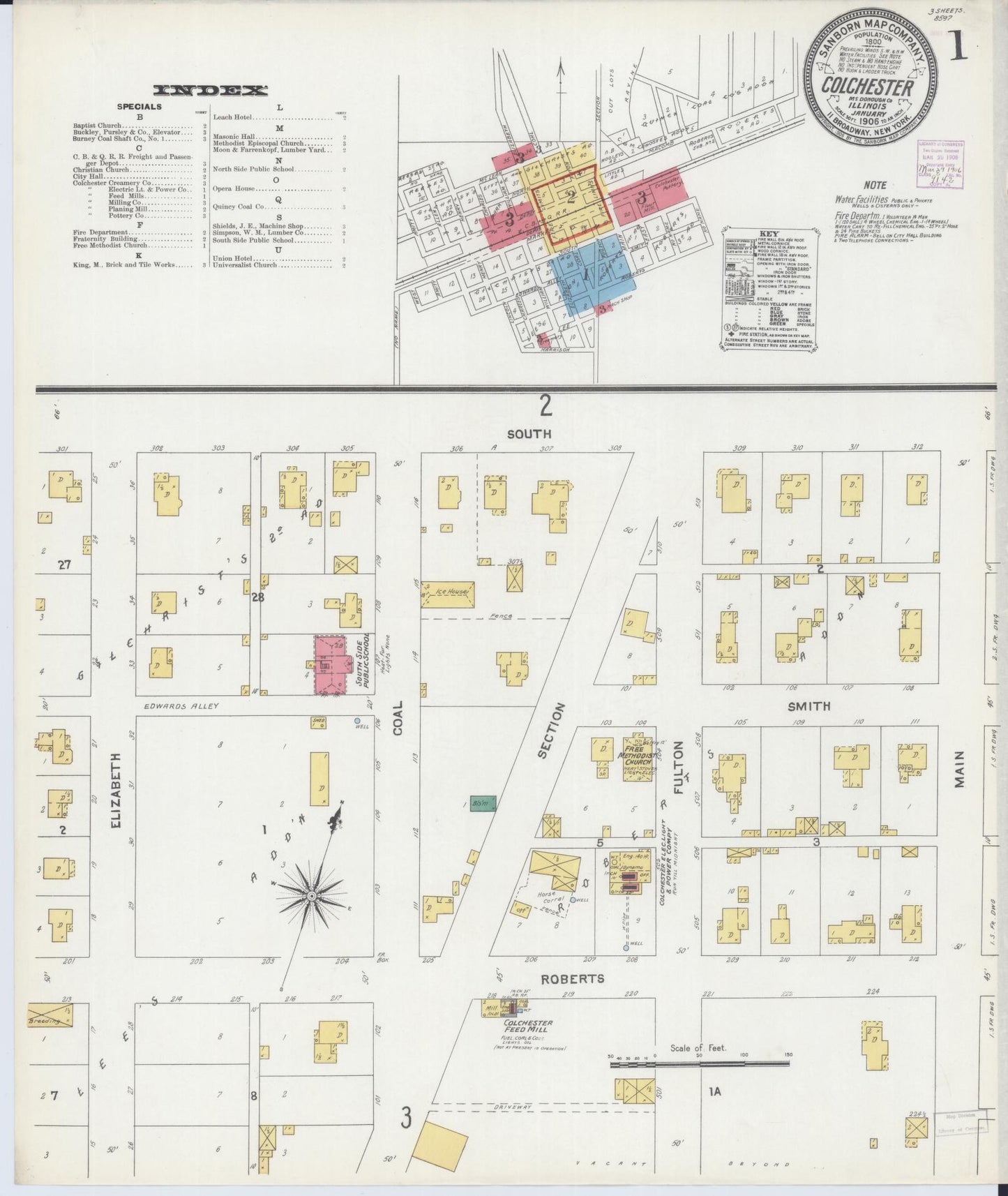 Sanborn Fire Insurance Map from Colchester, Mcdonough County, Illinois (1906), Sheet #0001 - Complete Map Set gallery image, historic Sanborn map, vintage wall art, Illinois Illinois