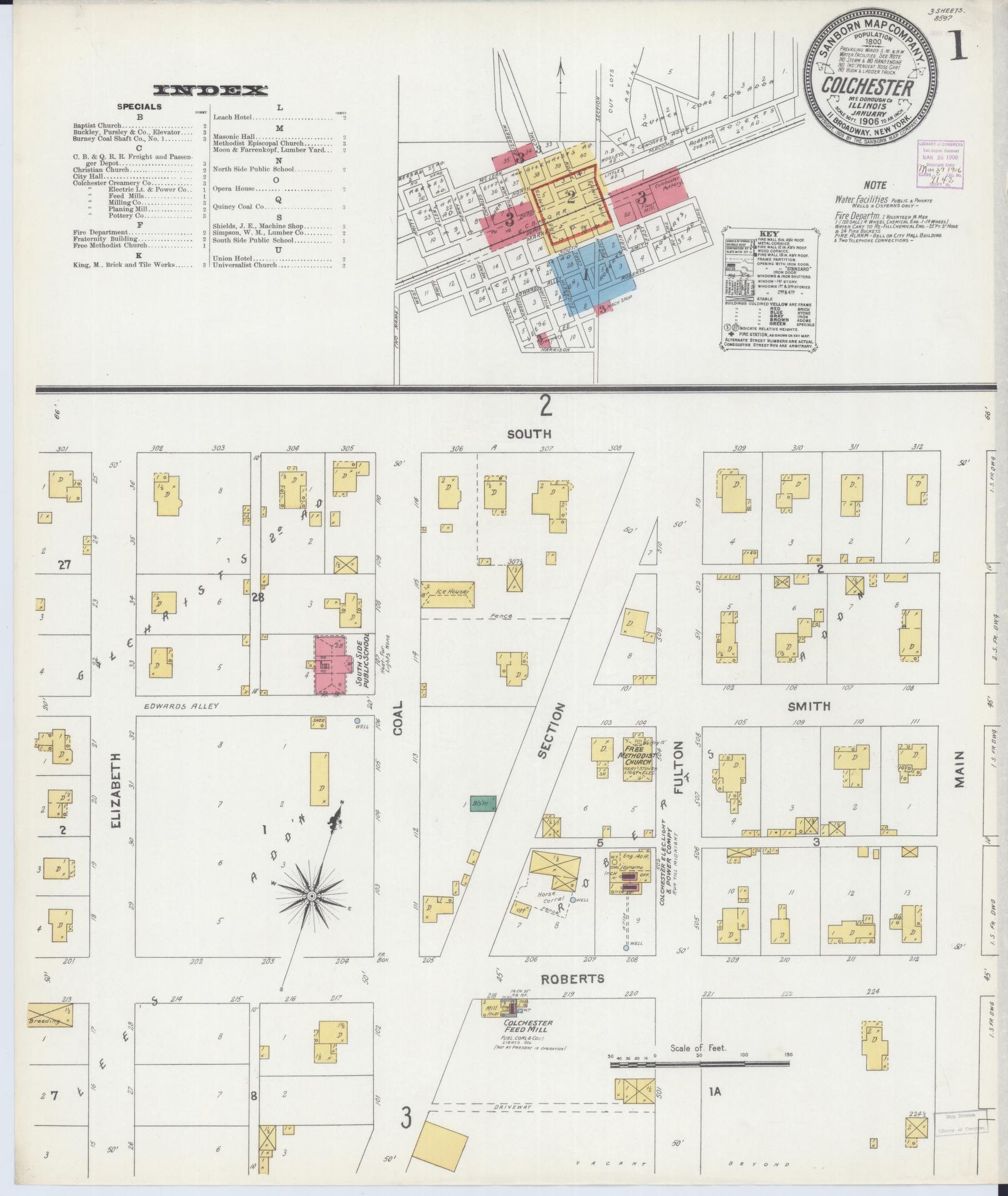 Sanborn Fire Insurance Map from Colchester, Mcdonough County, Illinois (1906), Sheet #0001 - Complete Map Set gallery image, historic Sanborn map, vintage wall art, Illinois Illinois