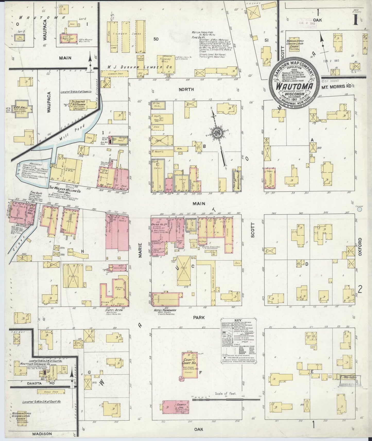 Sanborn Fire Insurance Map from Wautoma, Waushara County, Wisconsin (1911), Sheet #0001 - Complete Map Set gallery image, historic Sanborn map, vintage wall art, Wisconsin Wisconsin