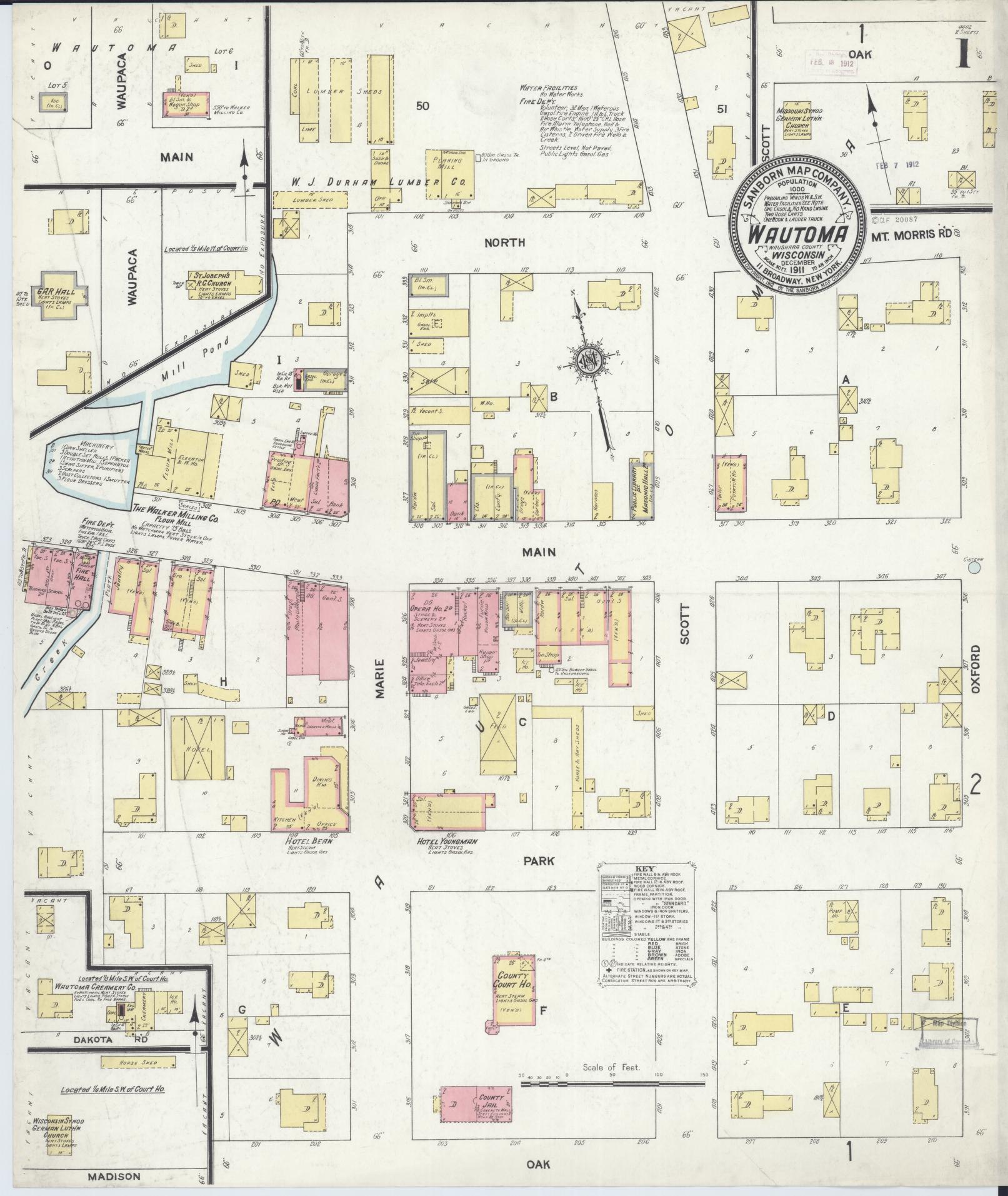 Sanborn Fire Insurance Map from Wautoma, Waushara County, Wisconsin (1911), Sheet #0001 - Complete Map Set gallery image, historic Sanborn map, vintage wall art, Wisconsin Wisconsin