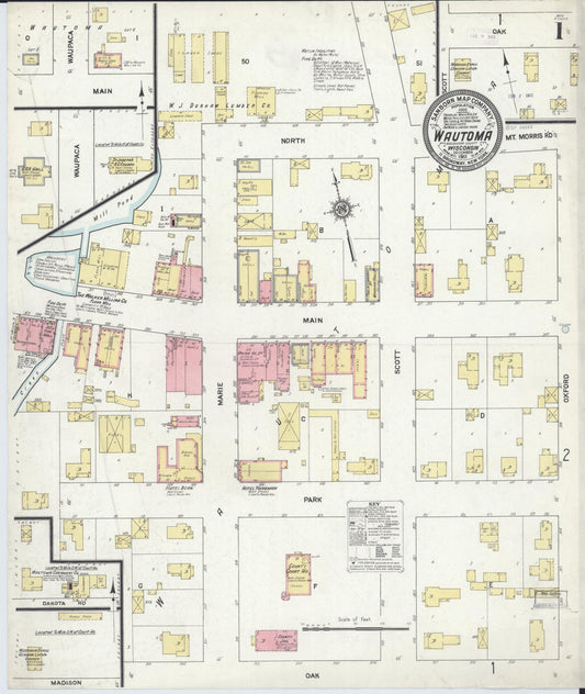 Sanborn Fire Insurance Map from Wautoma, Waushara County, Wisconsin (1911), Sheet #0001 - Complete Map Set gallery image, historic Sanborn map, vintage wall art, Wisconsin Wisconsin
