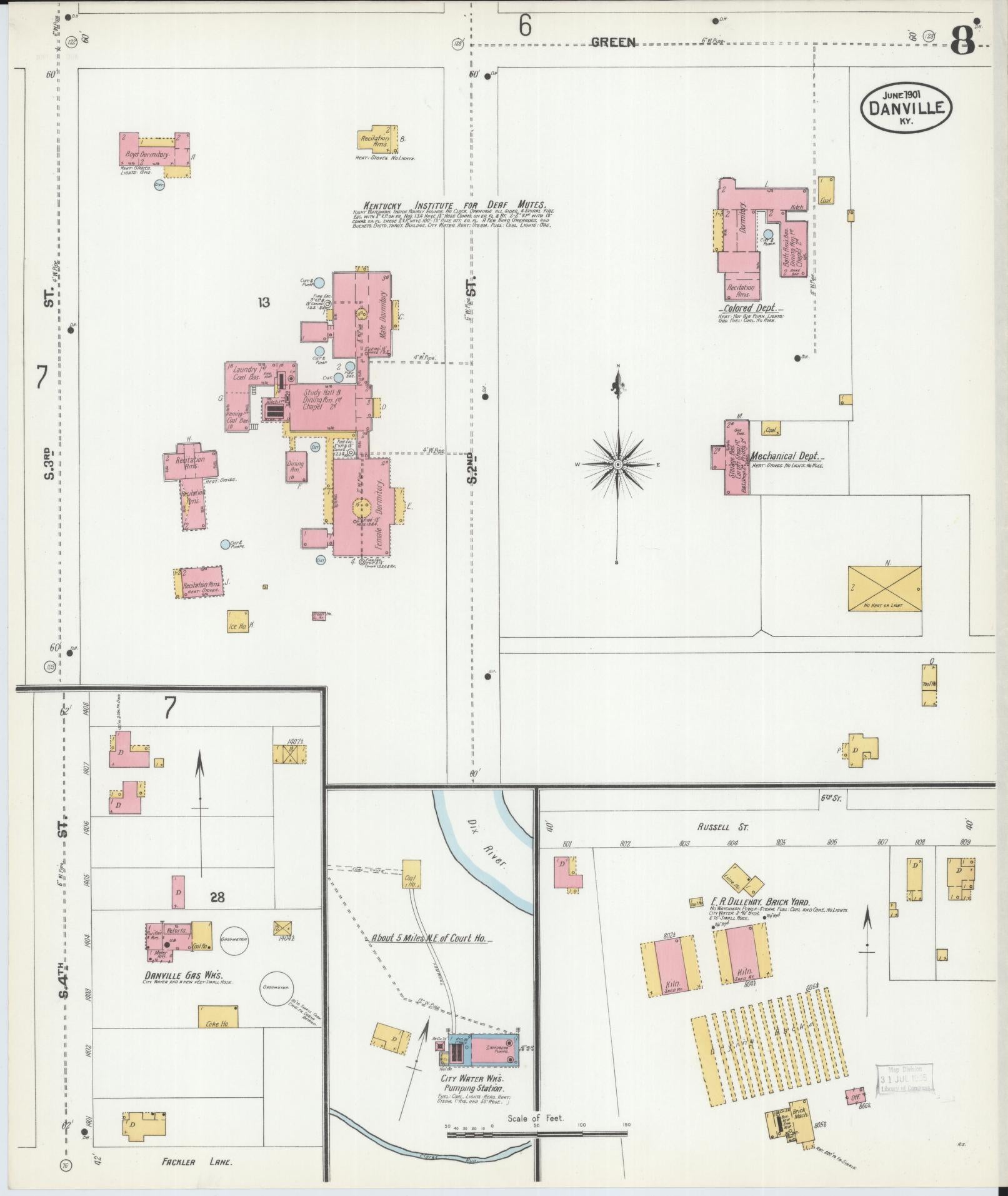 Sanborn Fire Insurance Map from Danville, Boyle County, Kentucky (1901), Sheet #0008 - Historic Sanborn Fire Insurance Map Print, vintage old map wall art, antique decor, genealogy gift, Kentucky Kentucky map