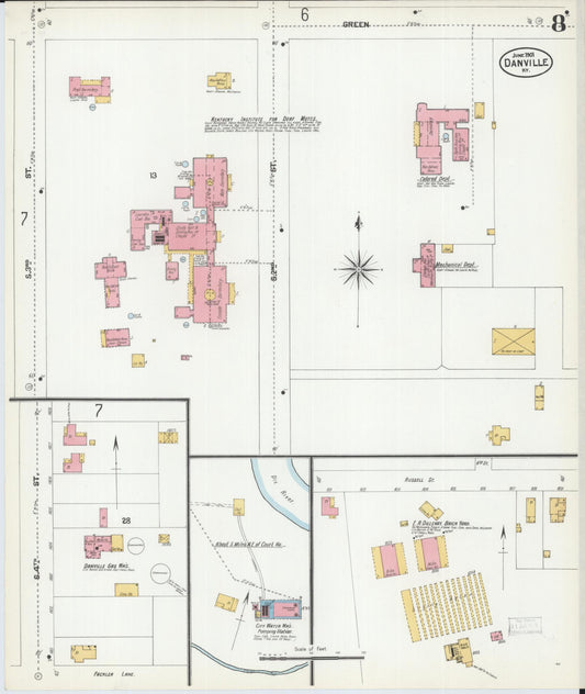 Sanborn Fire Insurance Map from Danville, Boyle County, Kentucky (1901), Sheet #0008 - Historic Sanborn Fire Insurance Map Print, vintage old map wall art, antique decor, genealogy gift, Kentucky Kentucky map