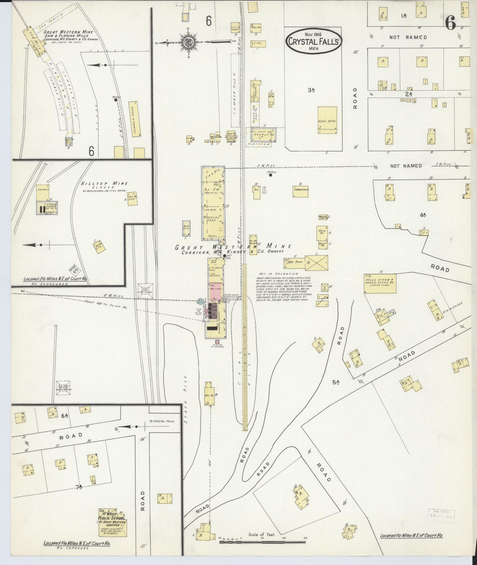Sanborn Fire Insurance Map from Crystal Falls, Iron County, Michigan (1914), Sheet #0006 - Historic Sanborn Fire Insurance Map Print, vintage old map wall art, antique decor, genealogy gift, Michigan Michigan map