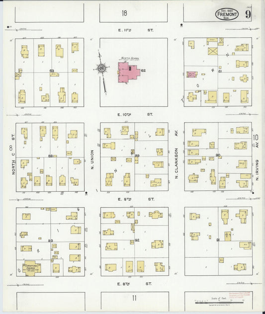 Sanborn Fire Insurance Map from Fremont, Dodge County, Nebraska (1920), Sheet #0009 - Historic Sanborn Fire Insurance Map Print, vintage old map wall art, antique decor, genealogy gift, Nebraska Nebraska map