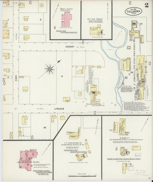 Sanborn Fire Insurance Map from Tullahoma, Coffee County, Tennessee (1897), Sheet #0002 - Historic Sanborn Fire Insurance Map Print, vintage old map wall art, antique decor, genealogy gift, Tennessee Tennessee map