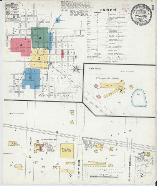Sanborn Fire Insurance Map from Delavan, Tazewell County, Illinois (1906), Sheet #0001 - Historic Sanborn Fire Insurance Map Print, vintage old map wall art, antique decor, genealogy gift, Illinois Illinois map