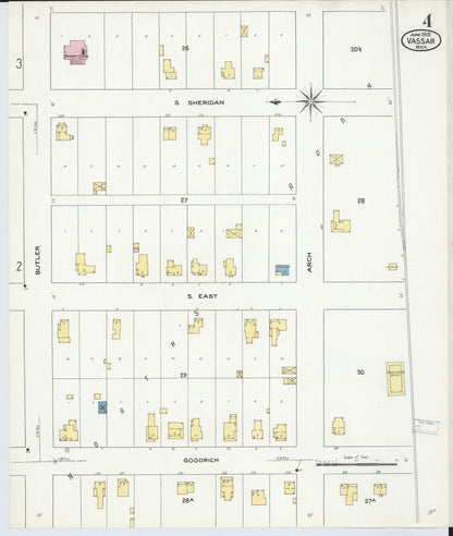 Sanborn Fire Insurance Map from Vassar, Tuscola County, Michigan (1909), Sheet #0004 - Historic Sanborn Fire Insurance Map Print, vintage old map wall art, antique decor, genealogy gift, Michigan Michigan map