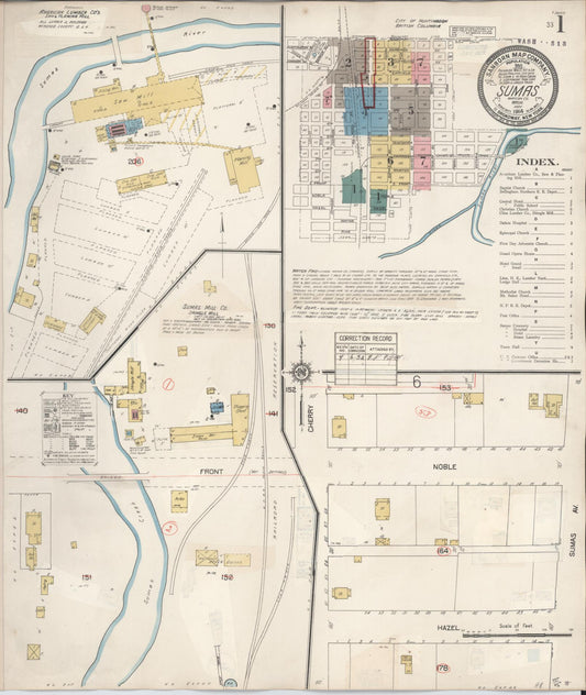 Sanborn Fire Insurance Map from Sumas, Whatcom County, Washington (1932), Sheet #0001 - Historic Sanborn Fire Insurance Map Print, vintage old map wall art, antique decor, genealogy gift, Washington Washington map