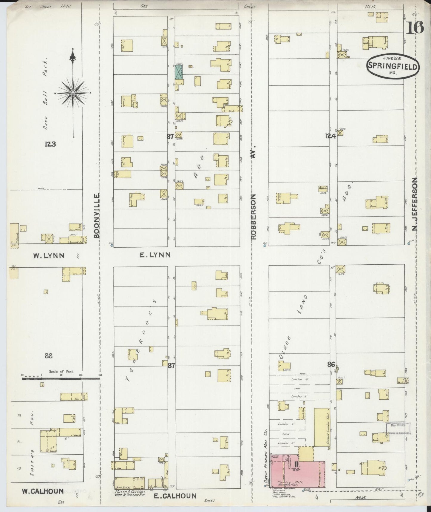 Sanborn Fire Insurance Map from Springfield, Greene County, Missouri (1891), Sheet #0016 - Complete Map Set gallery image, historic Sanborn map, vintage wall art, Missouri Missouri