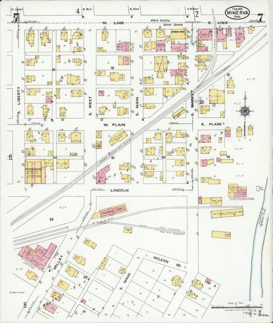 Sanborn Fire Insurance Map from Minerva, Stark And Carroll Counties, Ohio (1925), Sheet #0007 - Historic Sanborn Fire Insurance Map Print, vintage old map wall art, antique decor, genealogy gift, Ohio Ohio map