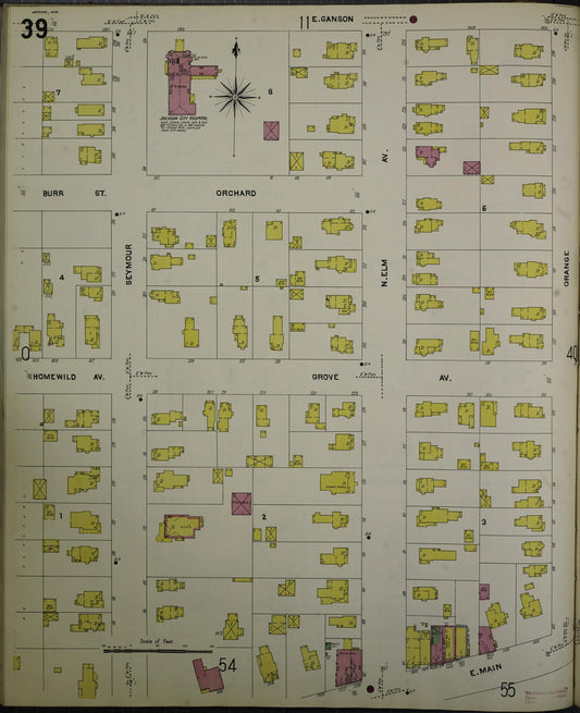 Sanborn Fire Insurance Map from Jackson, Jackson County, Michigan (1907), Sheet #0039 - Historic Sanborn Fire Insurance Map Print, vintage old map wall art, antique decor, genealogy gift, Michigan Michigan map