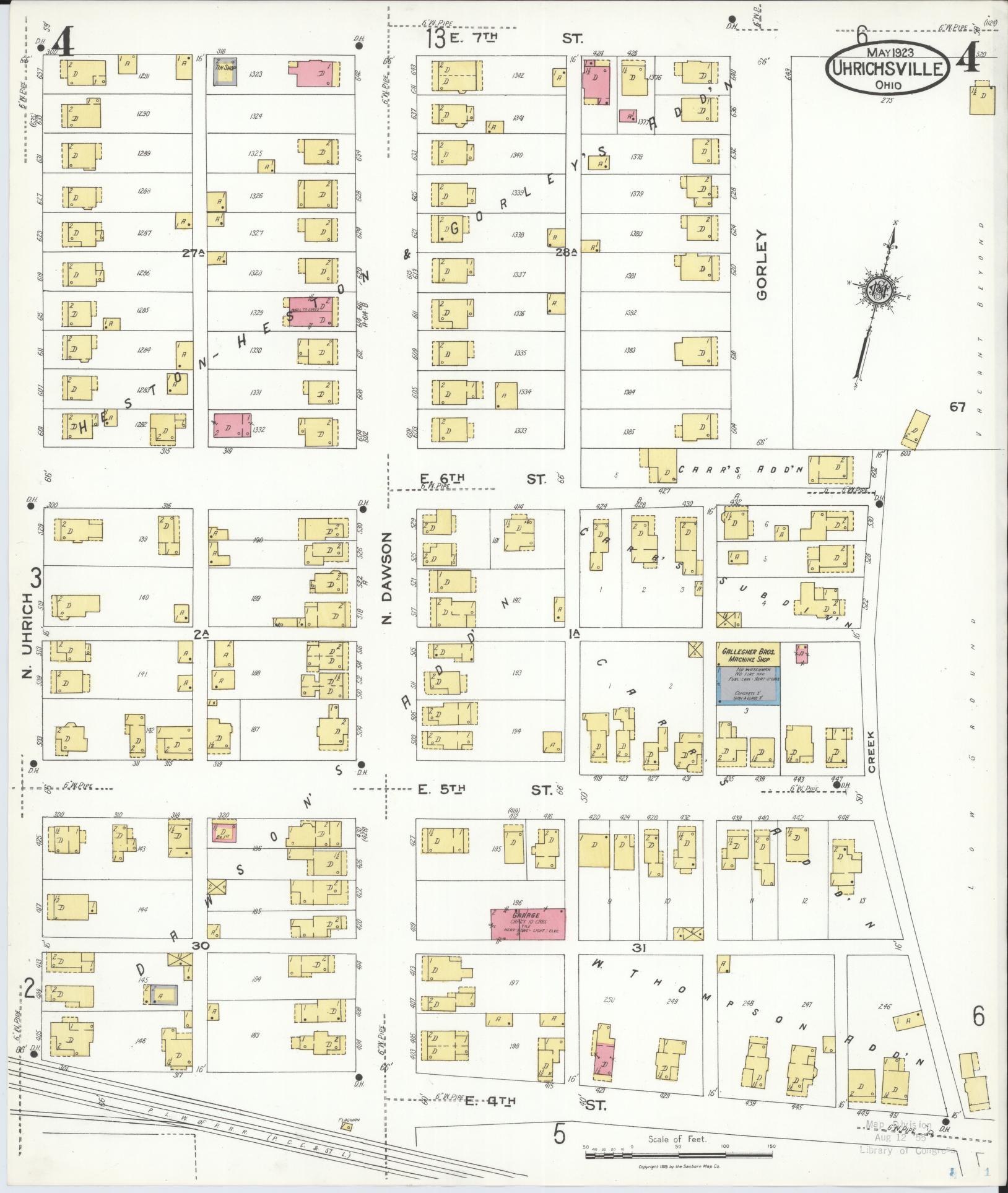 Sanborn Fire Insurance Map from Uhrichsville, Tuscarawas County, Ohio (1923), Sheet #0004 - Complete Map Set gallery image, historic Sanborn map, vintage wall art, Ohio Ohio