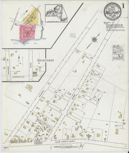 Sanborn Fire Insurance Map from Bellport, Suffolk County, New York (1920), Sheet #0001 - Complete Map Set gallery image, historic Sanborn map, vintage wall art, New York New York
