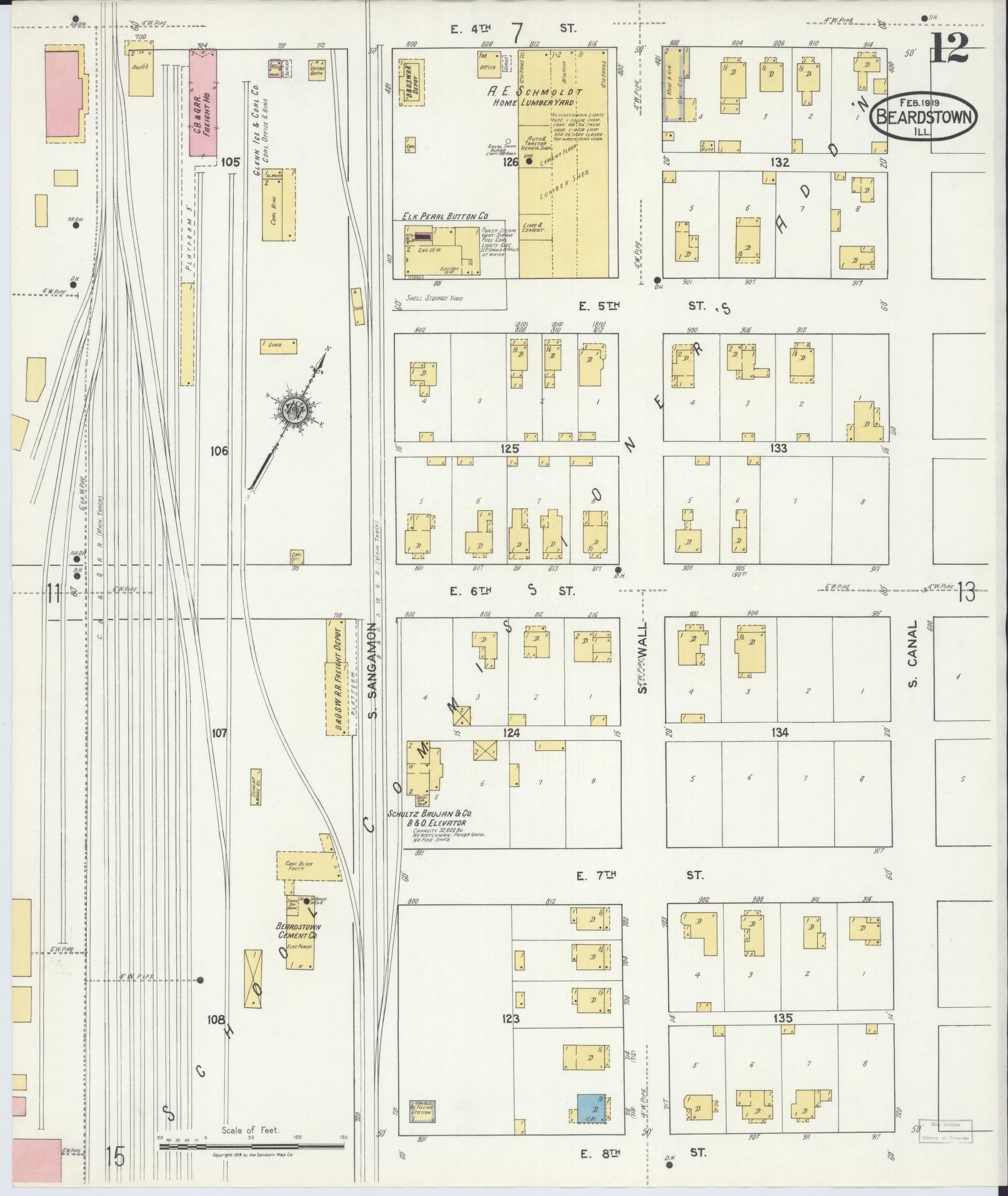 Sanborn Fire Insurance Map from Beardstown, Cass County, Illinois (1919), Sheet #0012 - Complete Map Set gallery image, historic Sanborn map, vintage wall art, Illinois Illinois