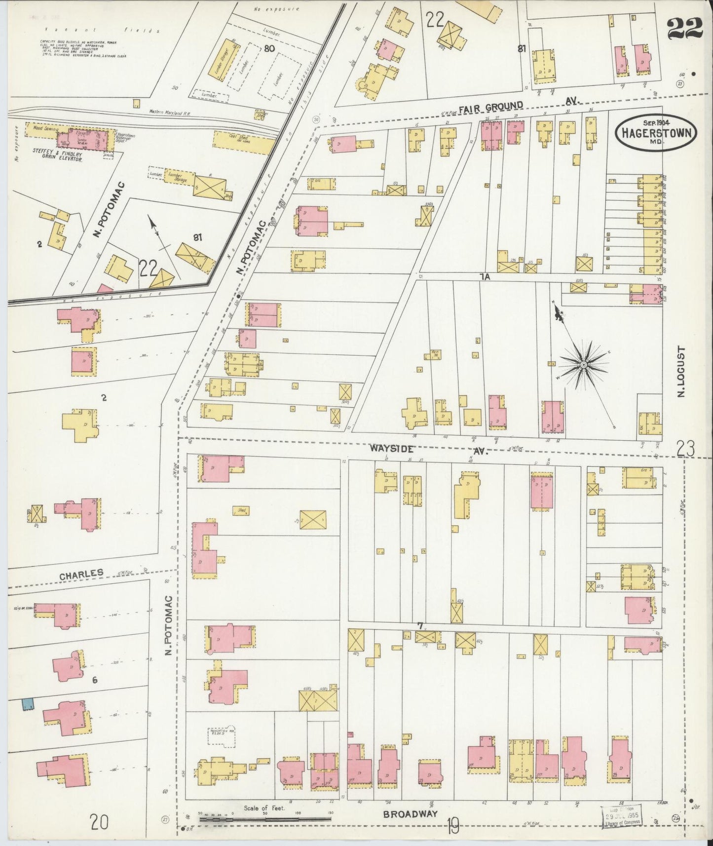 Washington, Maryland - 1904 - Sanborn Fire Insurance Map, Sheet #0022 - Historic Sanborn Fire Insurance Map Print, Washington Maryland 1904 0022 vintage old map wall art