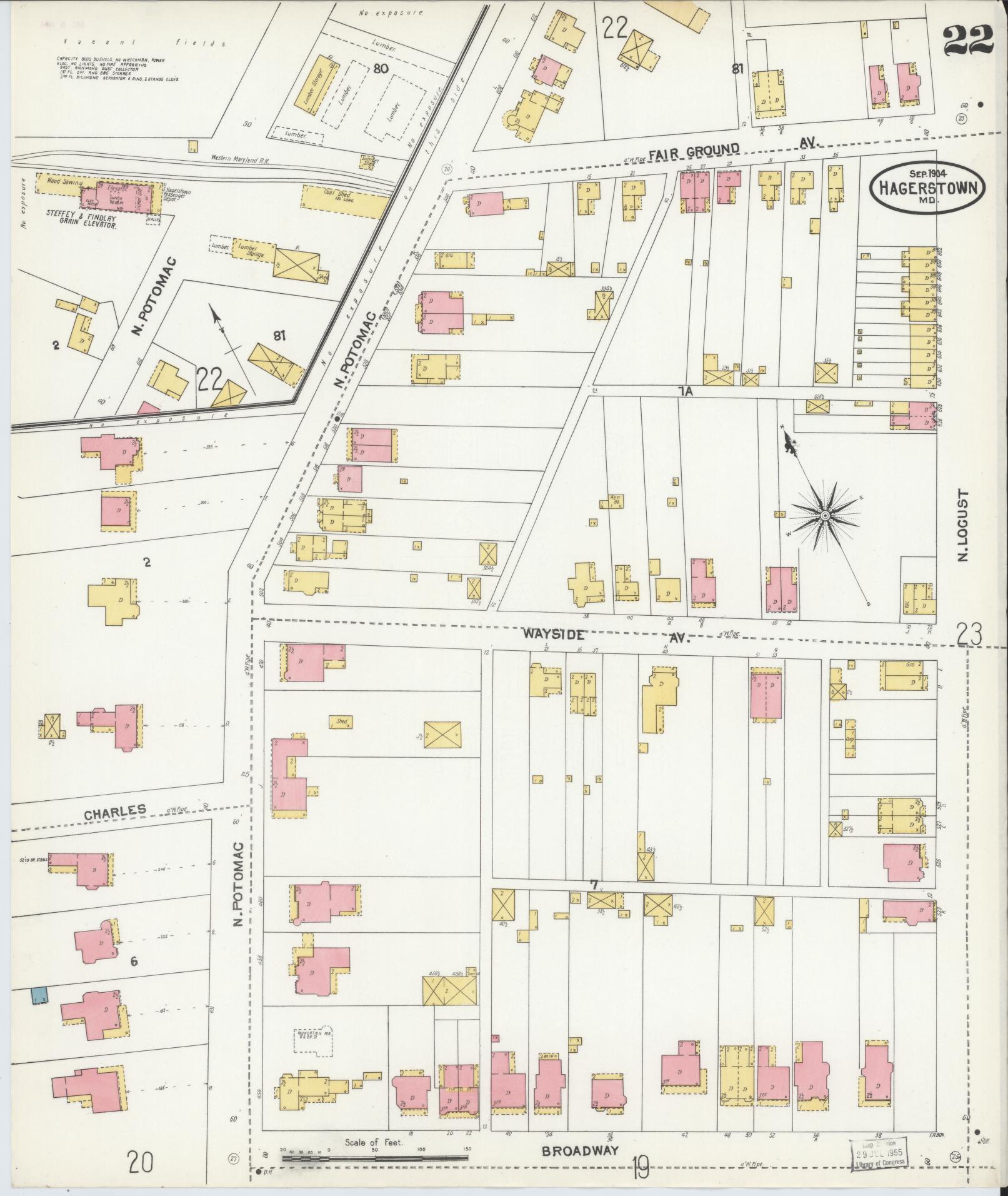 Washington, Maryland - 1904 - Sanborn Fire Insurance Map, Sheet #0022 - Historic Sanborn Fire Insurance Map Print, Washington Maryland 1904 0022 vintage old map wall art