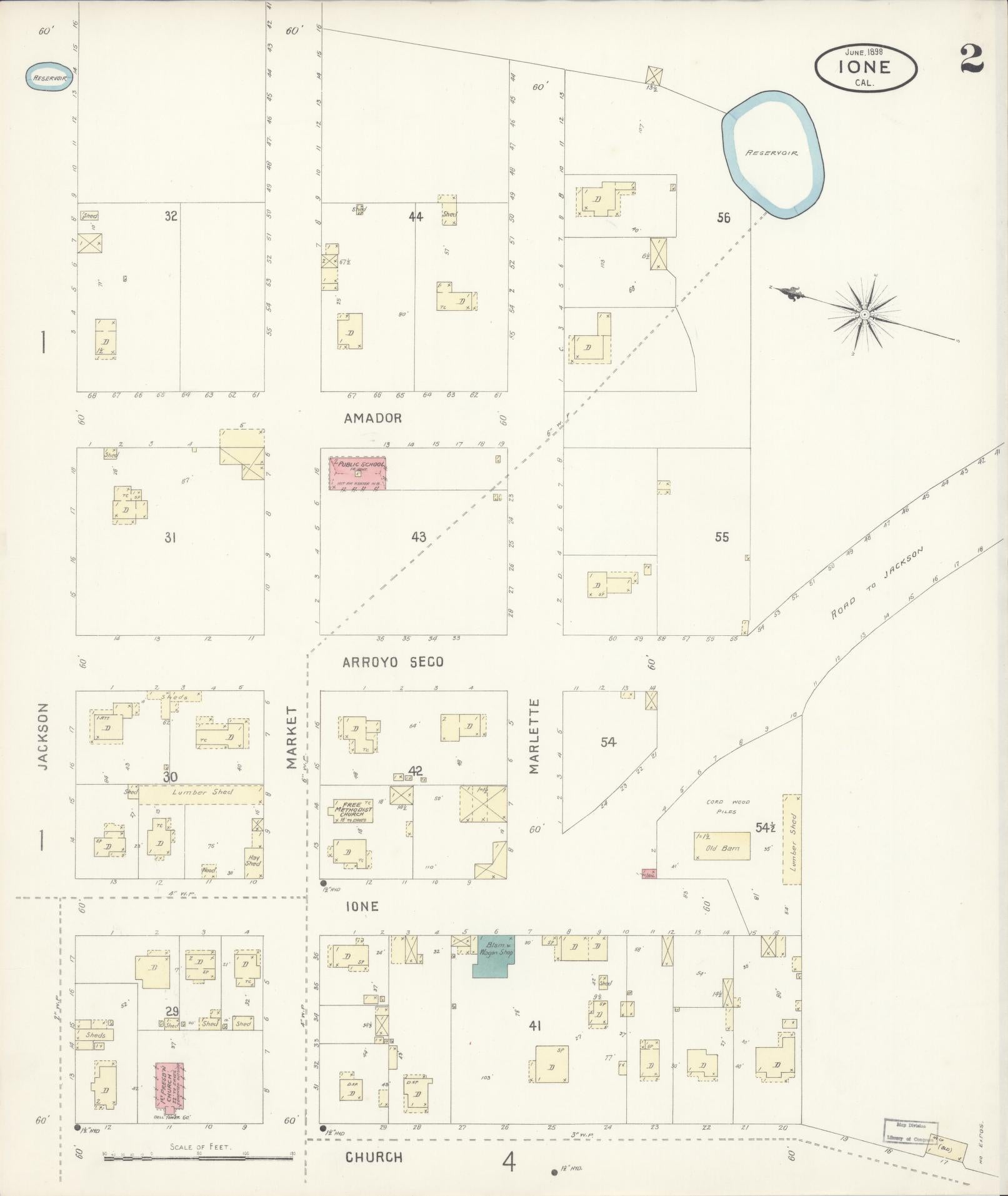 Sanborn Fire Insurance Map from Ione, Amador County, California (1898), Sheet #0002 - Historic Sanborn Fire Insurance Map Print, vintage old map wall art, antique decor, genealogy gift, California California map
