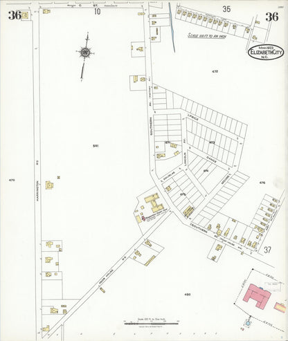Sanborn Fire Insurance Map from Elizabeth City, Pasquotank County, North Carolina (1923), Sheet #0036 - Complete Map Set gallery image, historic Sanborn map, vintage wall art, North Carolina North Carolina