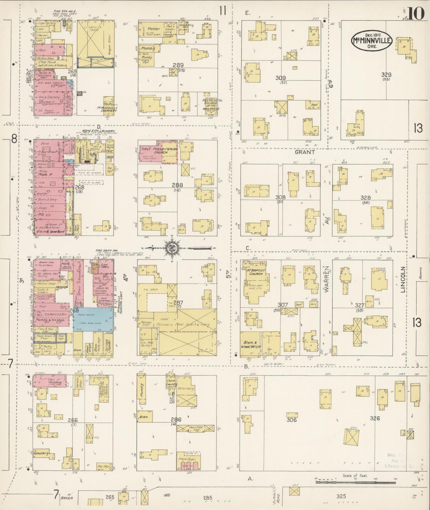 Sanborn Fire Insurance Map from McMinnville, Yamhill County, Oregon (1912), Sheet #0010 - Complete Map Set gallery image, historic Sanborn map, vintage wall art, Oregon Oregon