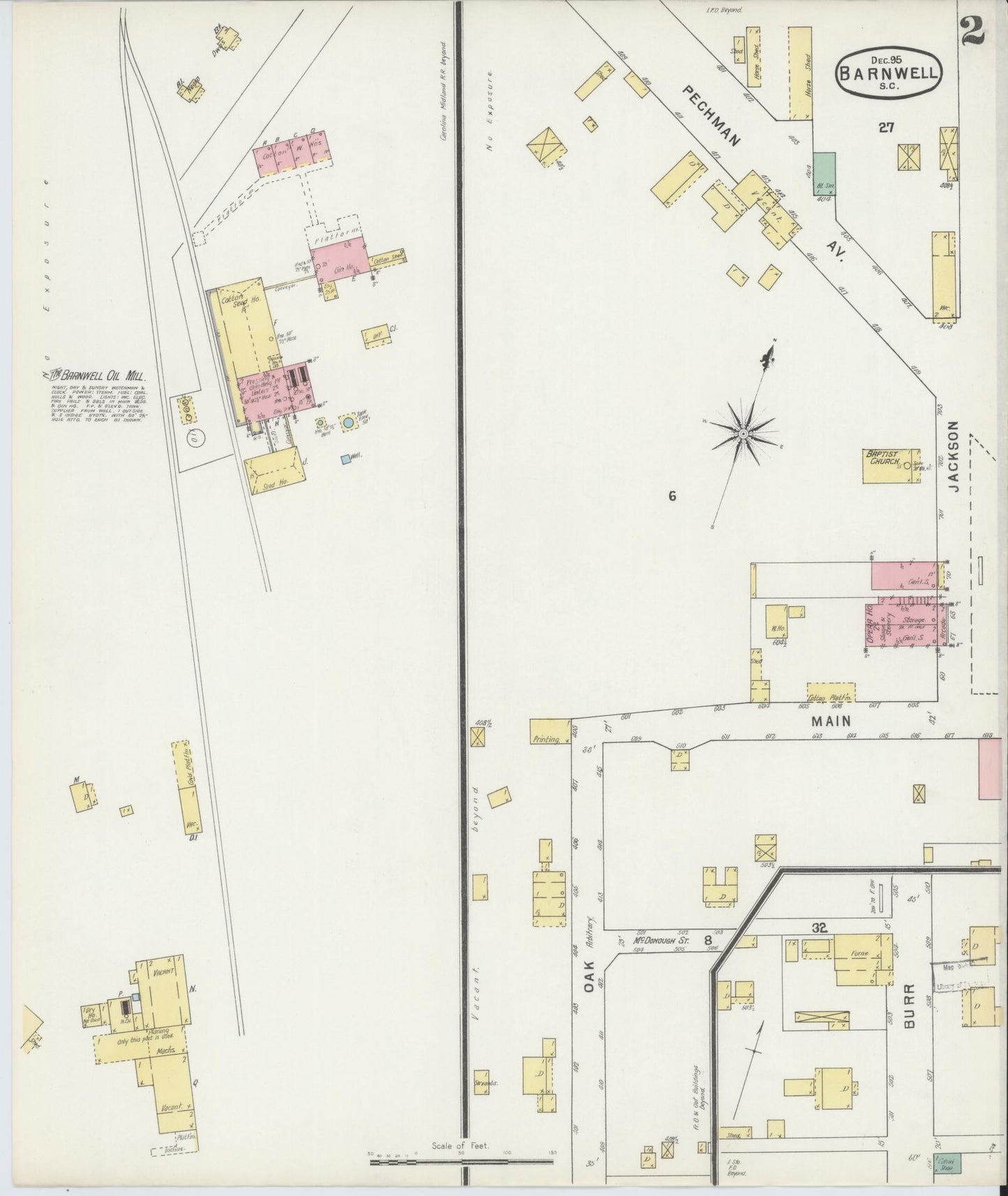 Sanborn Fire Insurance Map from Barnwell, Barnwell County, South Carolina (1895), Sheet #0002 - Historic Sanborn Fire Insurance Map Print, vintage old map wall art, antique decor, genealogy gift, South Carolina South Carolina map