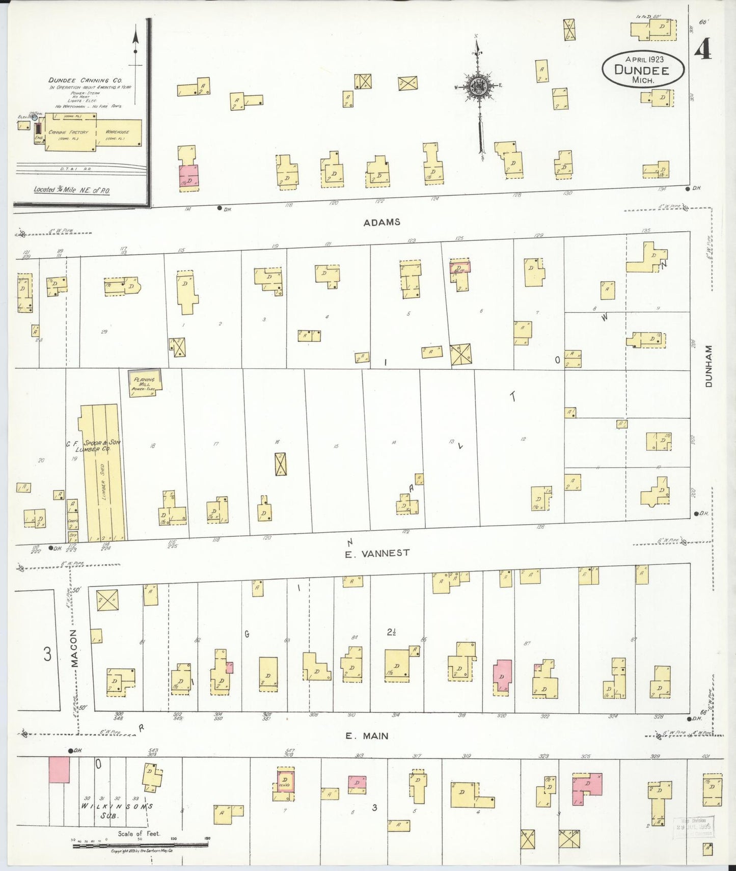 Sanborn Fire Insurance Map from Dundee, Monroe County, Michigan (1923), Sheet #0004 - Complete Map Set gallery image, historic Sanborn map, vintage wall art, Michigan Michigan