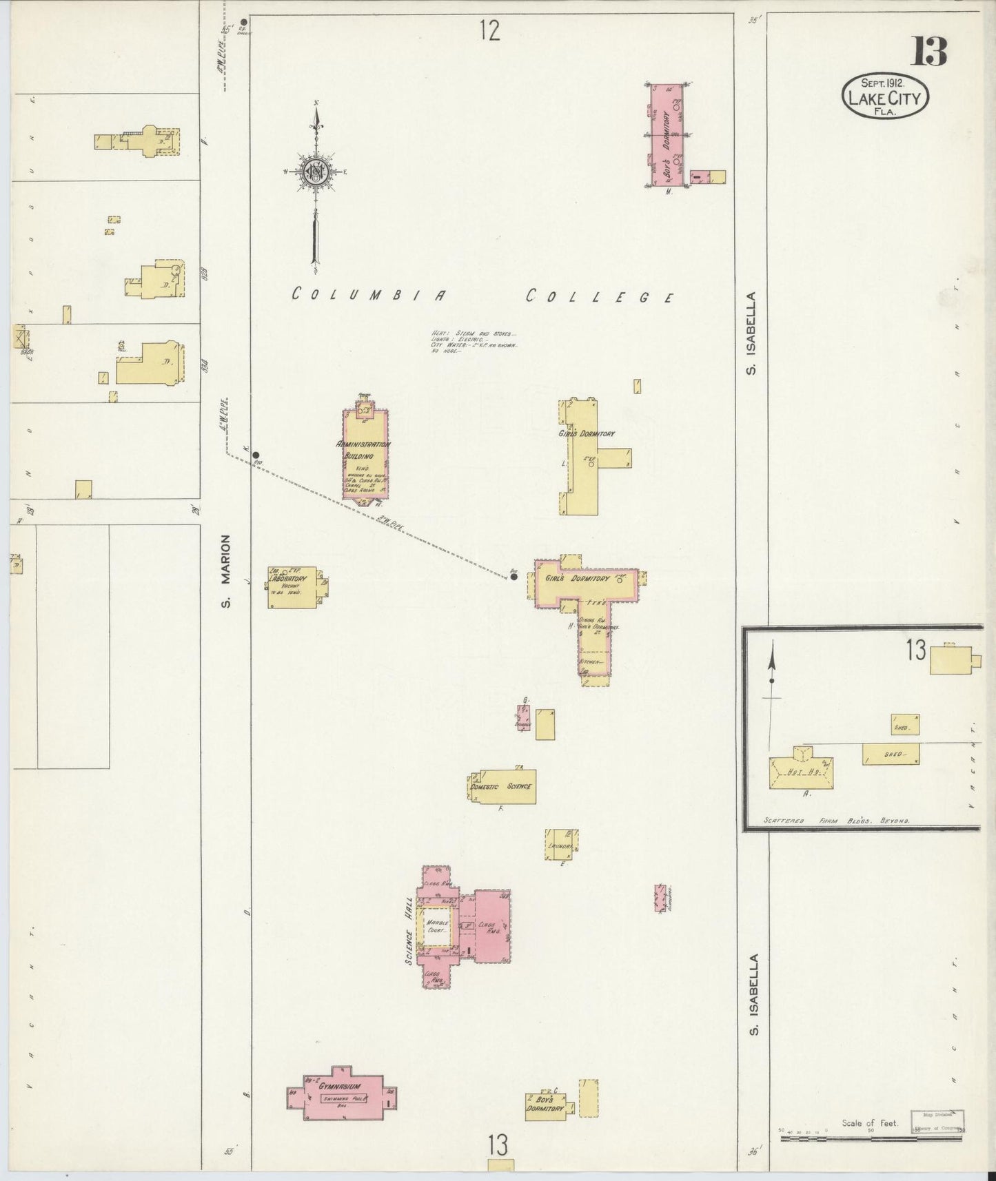 Sanborn Fire Insurance Map from Lake City, Columbia County, Florida (1912), Sheet #0013 - Complete Map Set gallery image, historic Sanborn map, vintage wall art, Florida Florida